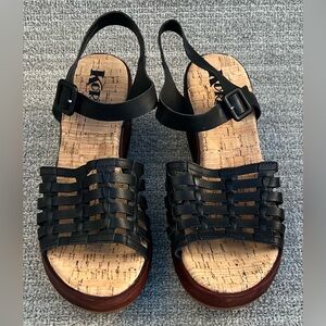 KORKS Marley Womens Faux Leather Summer Black Wedge Sandals Women's Size 8 US